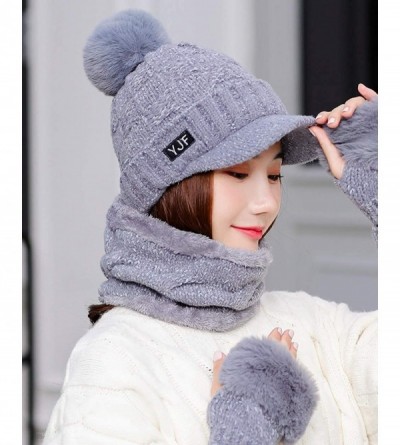 Newsboy Caps Mens Women Knit Visor Winter Beanie Hat & Fleece Scarf Sets Face Neck Cover & Ear Flap - Am60-grey - CM18A3D8LEX...