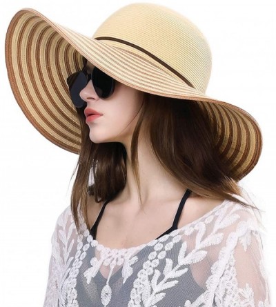 Sun Hats Floppy Straw Sun Hat UPF 50 Wide Brim Beach Summer Hats Packable - 91559_coffee - CI199IC352S $22.70