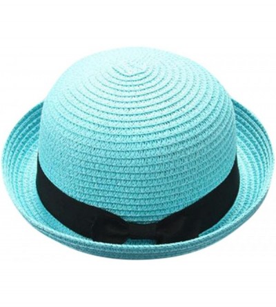 Fedoras Sun Hats Caps- Adult Parent & Kids Bowknot Breathable Hat Straw Hat Summer Beach Hat - Sky Blue - C418EXW9GDU $14.55