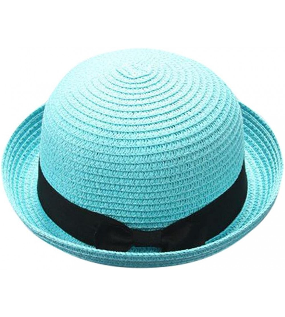 Fedoras Sun Hats Caps- Adult Parent & Kids Bowknot Breathable Hat Straw Hat Summer Beach Hat - Sky Blue - C418EXW9GDU $8.26