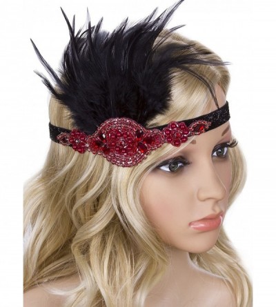 Headbands Black Beaded Flapper Headband Inspired Great Gatsby 1920s Headpiece Accessories Feather Vintage - Red - CI1884MUOTO...