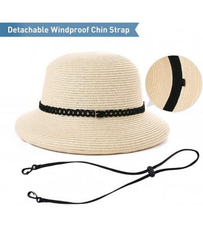 Sun Hats Womens Wide Roll Up Brim Packable Straw Sun Cloche Hat Fedora Summer Beach 55-58cm - Beige_00010 - CI18CNLRWG0 $16.06