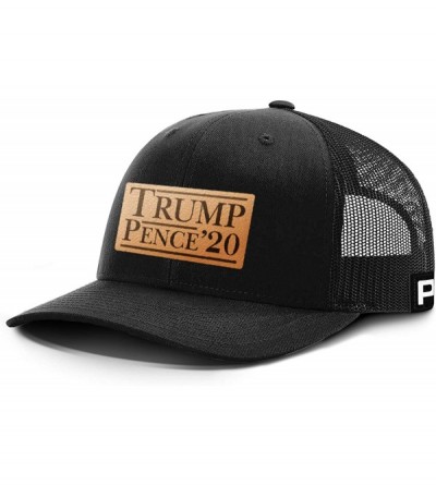 Baseball Caps Trump 2020 Hat - Trump Pence '20 Leather Patch Back Mesh Trump Hat - Black Front / Black Mesh - C418UNRW5WT $30.12