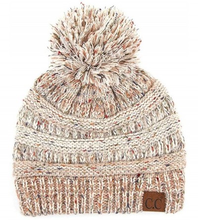 Skullies & Beanies Exclusive CC Confetti Knitted Beanie with Pom Pom - Oatmeal - C112K7FA8ZP $27.39