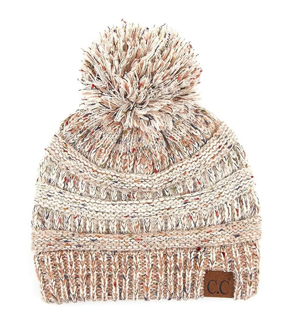 Skullies & Beanies Exclusive CC Confetti Knitted Beanie with Pom Pom - Oatmeal - C112K7FA8ZP $17.07