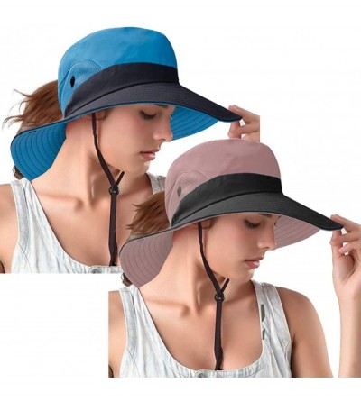 Sun Hats Women's Ponytail Safari Sun Hat- UPF 50+ Wide Brim Outdoor Bucket Hat with Chin Drawstring Strap-Fishing Hat - C518S...