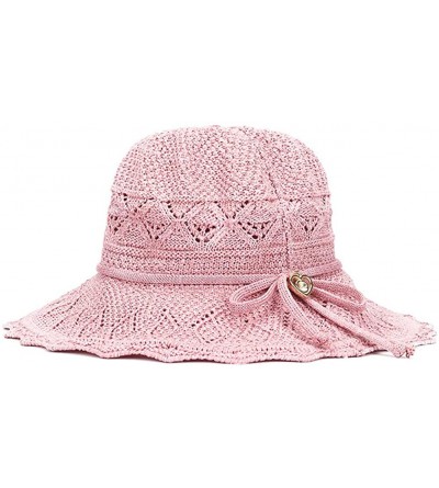 Sun Hats Sun Hat for Women Girls Large Wide Brim Straw Hats UV Protection Beach Packable Straw Caps - Light Pink(s1) - CB18TX...