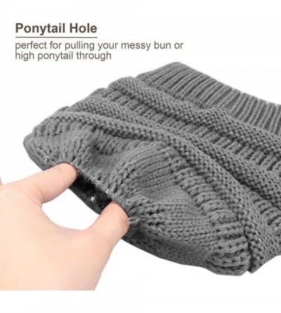 Skullies & Beanies Winter Warm Knit Ponytail Hat Beanie Tail Cap for Runner Women Youth Girl - Black & Grey - C418A6SZSD2 $15.25