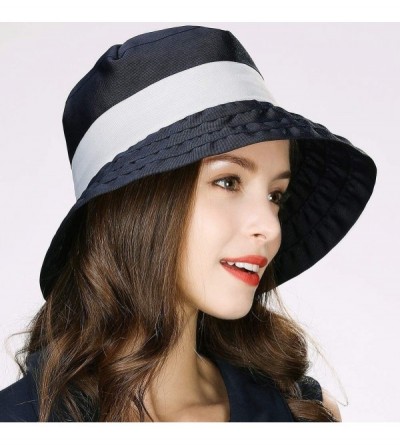 Bucket Hats Womens UPF50+ Summer Sunhat Bucket Packable Wide Brim Hats w/Chin Cord - 00046_navy Blue - C318U2ZNN5N $13.59