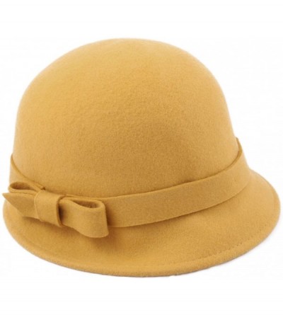 Fedoras Women's Cloche Wool Felt Cloche Hat - Jaune - CF187N9K6K6 $29.74