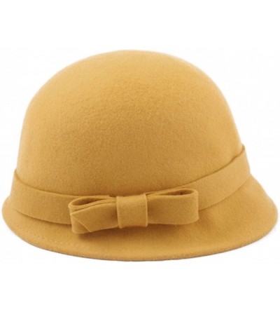 Fedoras Women's Cloche Wool Felt Cloche Hat - Jaune - CF187N9K6K6 $29.74