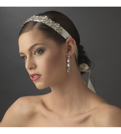 Headbands Kirsten Vintage Rhinestone Bridal White Ribbon Headband - CI1152Q8LFP $64.48