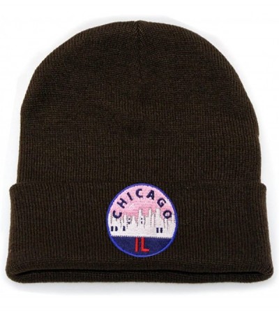 Skullies & Beanies Sk901 Chicago Patch Basic Winter Beanie Hats - Brown - CJ18654QYR0 $10.52
