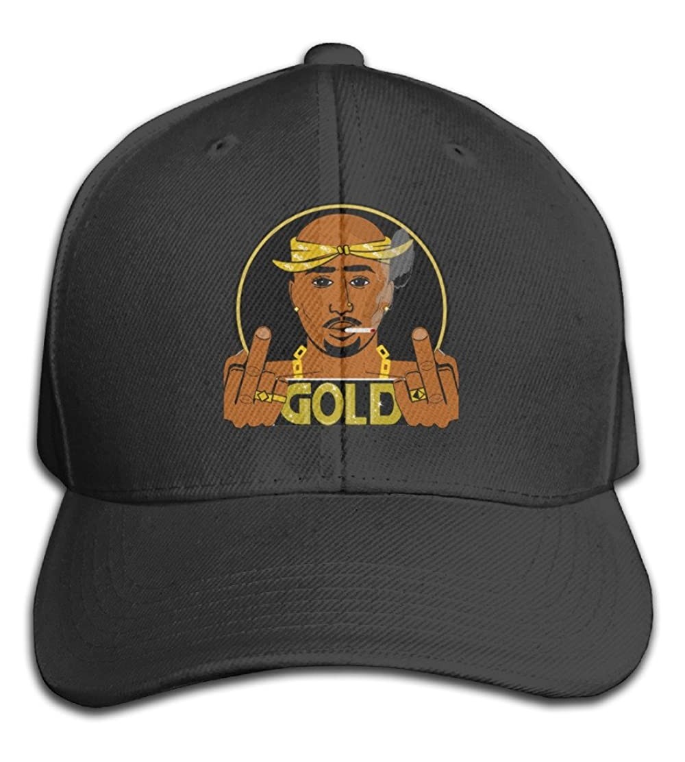 Baseball Caps Mens Or Youth Hats Tupac Shakur 2Pac Gold Red Flat Bill Snapback Cap - Black - CR12MSI9MCF $17.50