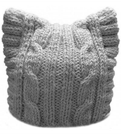 Skullies & Beanies Handmade Knit Pussycat Hat Women's March Parade Cap Cat Ears Beanie - Adult-light Grey - CT189KLZ8Z0 $8.17