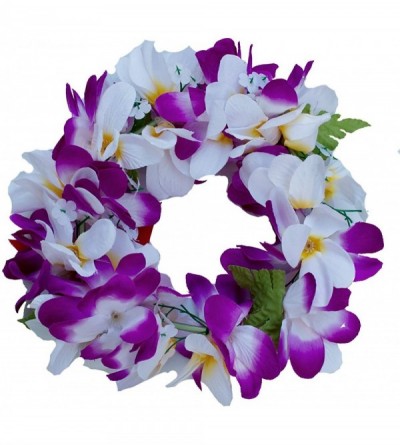Headbands Women Floral Headband Hawaiian Plumeria Flower Haku elastic Leis - Purple white - CX189KO6GIC $13.83