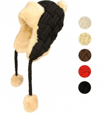Skullies & Beanies Knit Hats for Women - Womens Trapper Hat - Womens Ushanka Russian Hat - Pom Pom - Black - C919403U794 $50.64