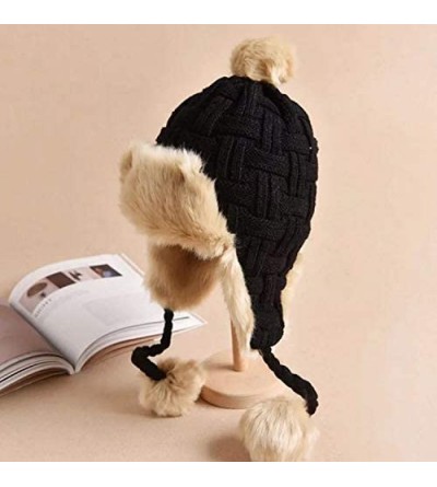 Skullies & Beanies Knit Hats for Women - Womens Trapper Hat - Womens Ushanka Russian Hat - Pom Pom - Black - C919403U794 $20.26