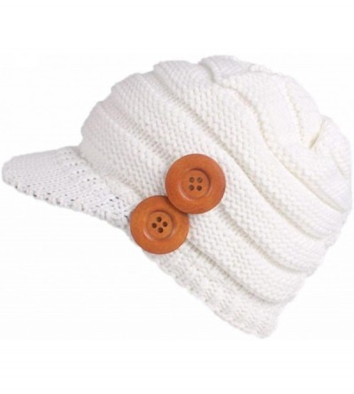Skullies & Beanies Women Ladies Winter Knitting Hat Warm Wool Snow Ski Caps With Visor - U-white - CS1897MIR42 $19.72