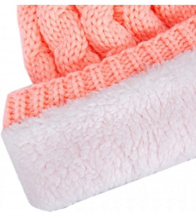 Skullies & Beanies Women's Winter Ribbed Knit Faux Fur Pompoms Chunky Lined Beanie Hats - Peach Pink - CW186QNXNZ9 $21.79