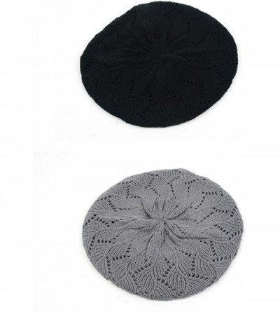 Berets Women's Fashion Knitted Beret Crochet Beanie 802HB - 2 Pcs Black & Gray - CM12608LWLX $52.98