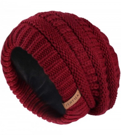 Skullies & Beanies Winter Beanie for Women Fleece Lined Warm Knit Skull Slouch Beanie Hat - 49-wine Red - CG18UQ40QCS $22.72