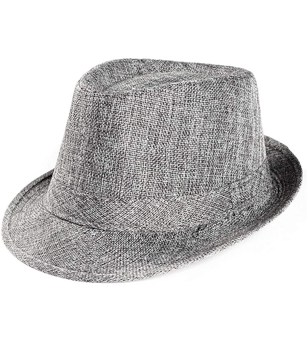 Sun Hats Unisex Trilby Straw Fedora Outdoor Beach Cap Panama Solid Color Sun Hat for Men Women - Gray - CR18RSU7LSW $9.82