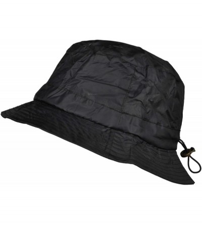 Bucket Hats Adjustable Waterproof Bucket Rain Hat in Nylon - Black (Fleece Interior Black) - CQ18Y7OHDSL $19.60