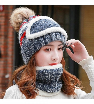 Skullies & Beanies Fleece Lined Knit Beanie Scarf Mouth Mask Set for Girl and Women Winter Ski Hat with Pompom - CZ18ZE6CK3Z ...