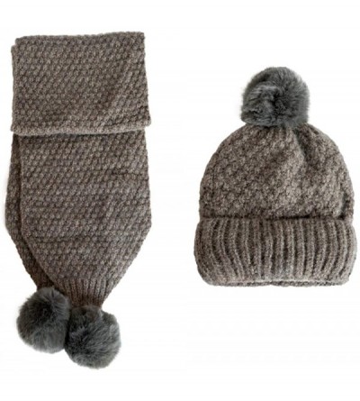 Skullies & Beanies Women Beanie Hat Scarf Set Winter Hat Pom Pom Thick Warm Knitted Skullcaps Outdoor Ski Snowboard - Brown -...