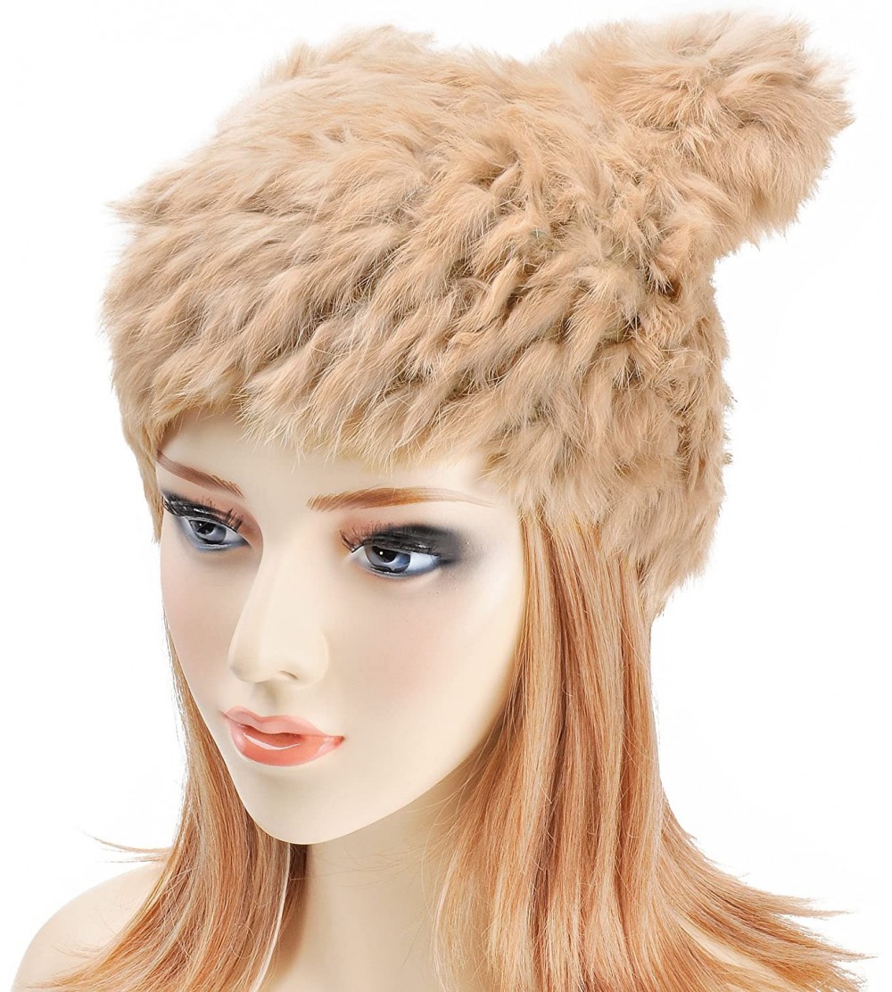 Skullies & Beanies Women Fashion Winter Warm Ribbit Fur Beanie Hat Girls Skull Caps - Khaki - CN12M1YKKNL $14.19