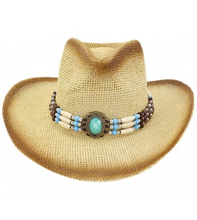 Cowboy Hats Men & Women's Woven Straw Cowboy Hat Classic Cattleman Cowgirl Straw Hat 2019 New - Khaki - C518WRKZERY $22.98