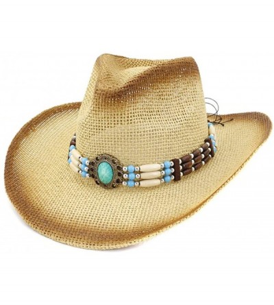 Cowboy Hats Men & Women's Woven Straw Cowboy Hat Classic Cattleman Cowgirl Straw Hat 2019 New - Khaki - C518WRKZERY $8.78