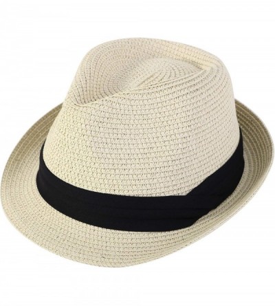 Fedoras Men/Women Summer Classic Short Brim Beach Sun Hat Straw Fedora Hat - Natural2 - C918ATGCE38 $30.11