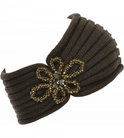 Cold Weather Headbands Floral Knitted Headband Headwrap Rhinestone Warmth - Brown. - C712GUFW81T $11.24