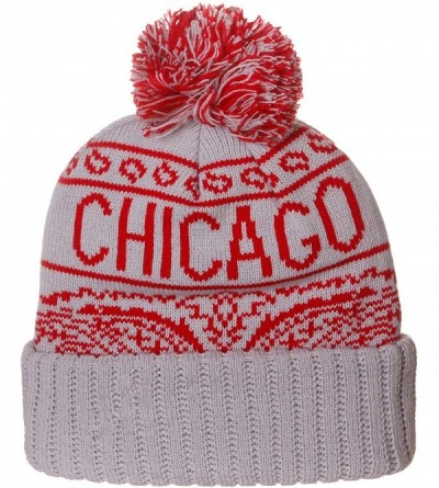 Skullies & Beanies Unisex USA Bandana Style Cities Pom Pom Knit Hat Cap Beanie - Chicago Gray Red - CL1297HMOYN $14.51