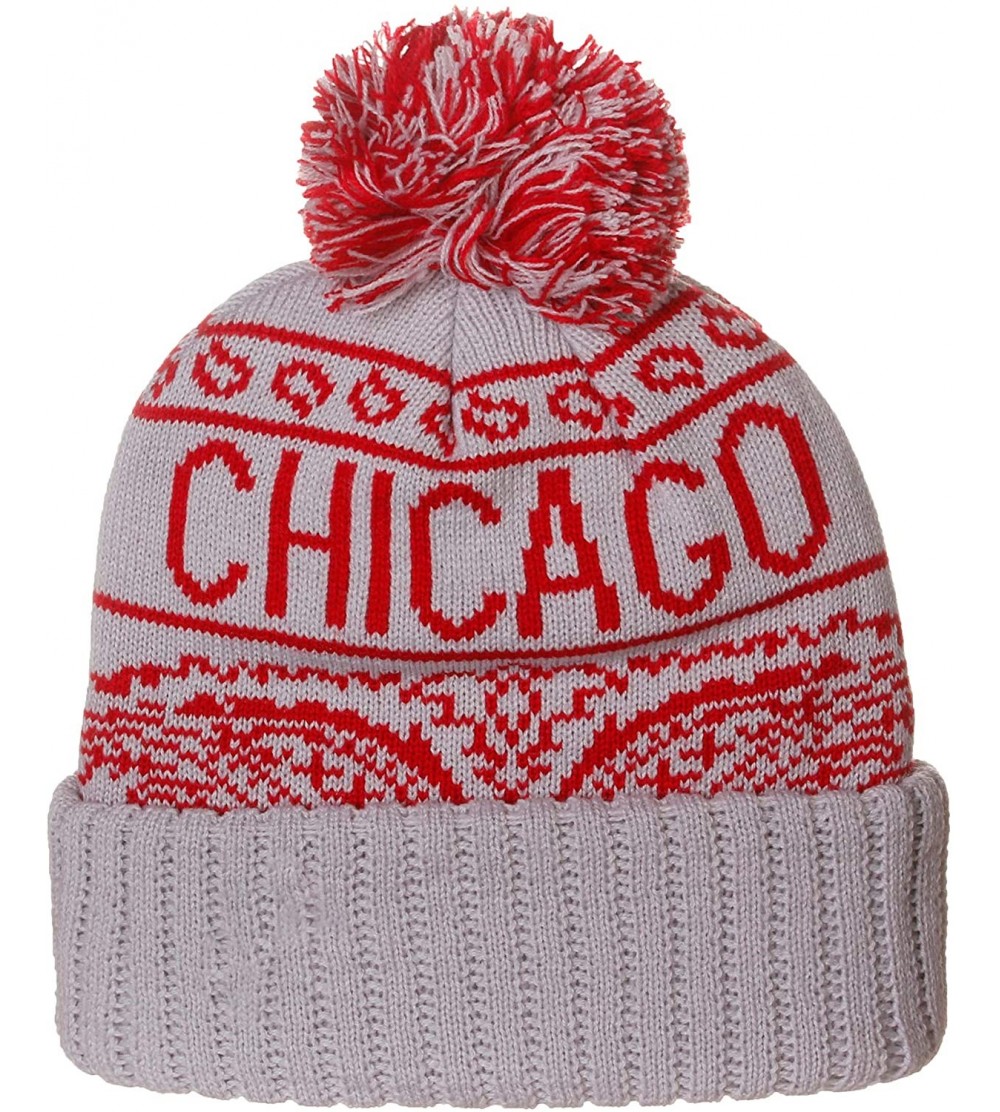 Skullies & Beanies Unisex USA Bandana Style Cities Pom Pom Knit Hat Cap Beanie - Chicago Gray Red - CL1297HMOYN $14.51