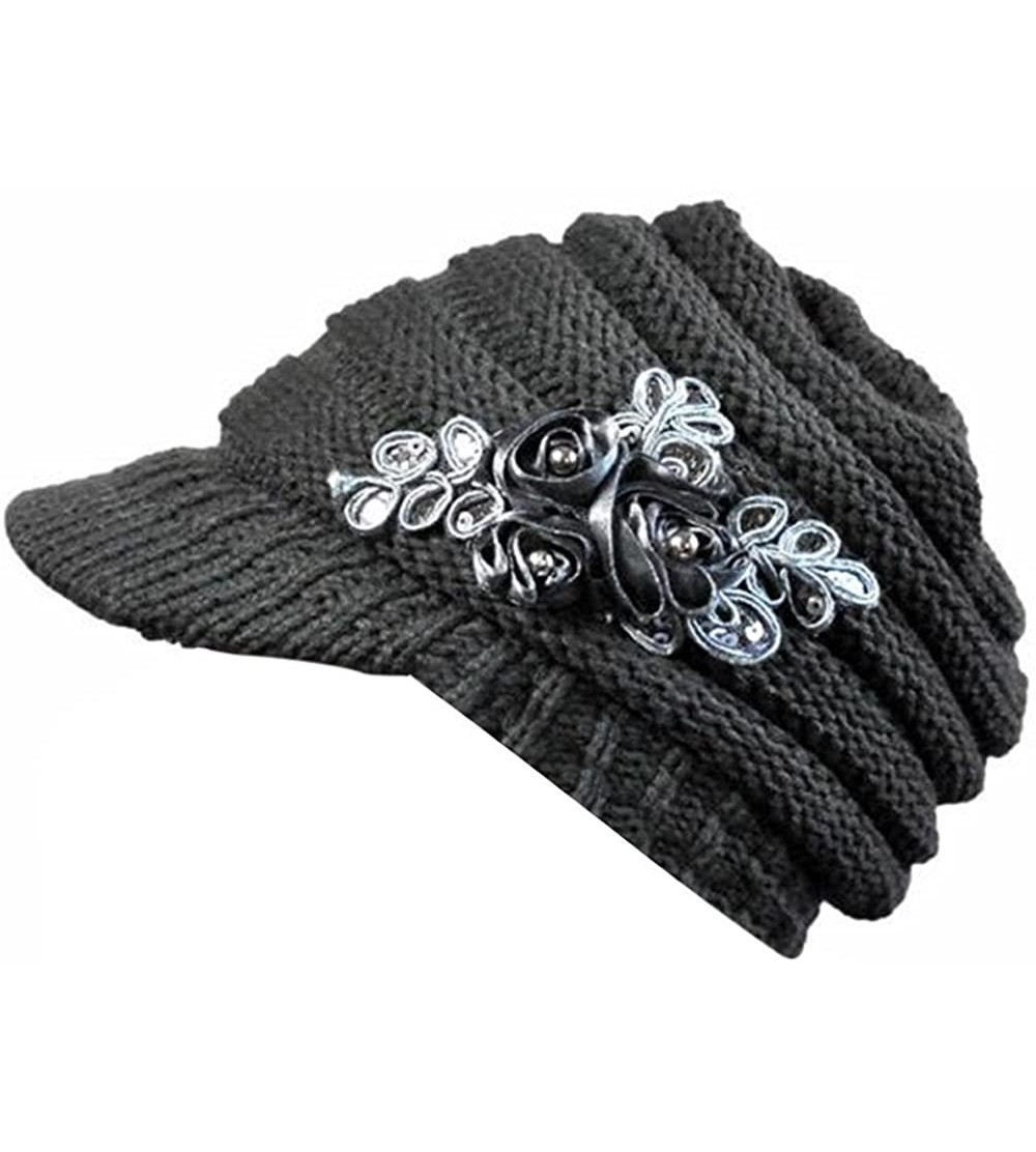 Berets Korean Version Womens Cap Winter Ladies Hat Brim Sequin Applique - Gray - CB18I8S97R7 $17.75