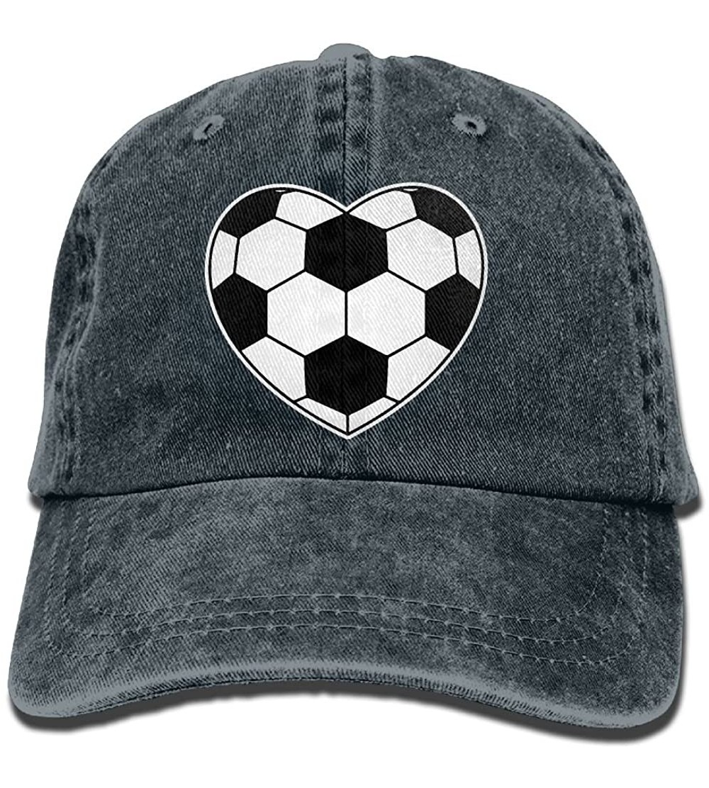 Baseball Caps Unisex Baseball Cap Denim Hat Soccer Ball Heart Shaped Adjustable Snapback Peak Cap - Navy - CH18GEM3GX5 $19.58