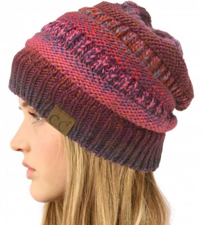 Skullies & Beanies Classic Winter Fall Trendy Chunky Stretchy Cable Knit Beanie Hat - Mix Burgundy - CG18YTIWLL5 $11.12