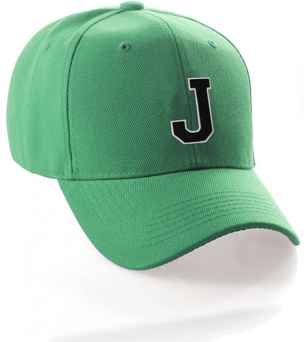 Baseball Caps Classic Baseball Hat Custom A to Z Initial Team Letter- Green Cap White Black - Letter J - C818IDSDHLZ $9.05
