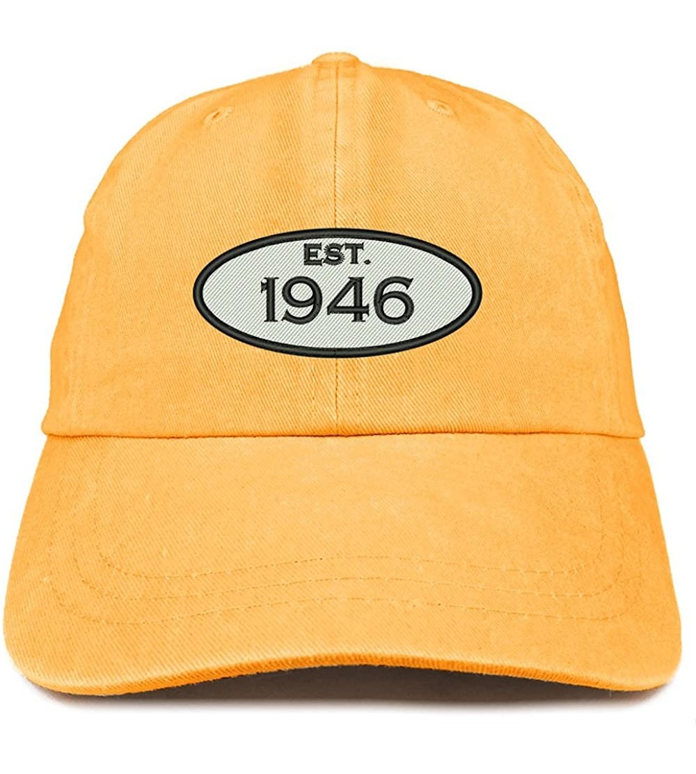 Baseball Caps Established 1946 Embroidered 74th Birthday Gift Pigment Dyed Washed Cotton Cap - Mango - CR180MZIMWH $20.25