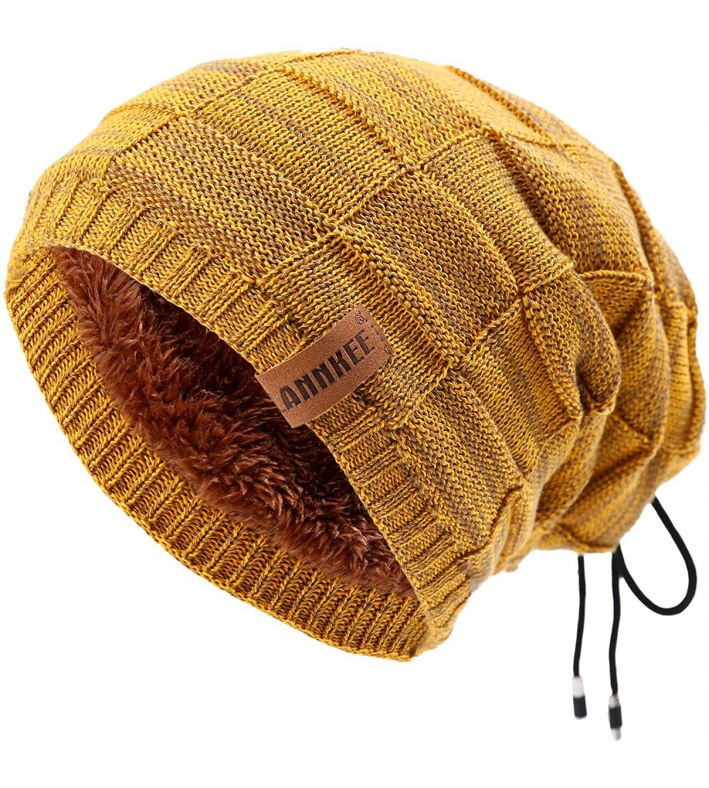Skullies & Beanies Beanie Hat for Men Winter Warm with Thick Fleece Lined Hats Knit Slouchy Thick Skull Ski Cap - Mix Yellow ...