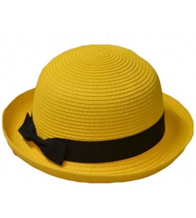 Sun Hats Bowknot Straw Summer Bowler Hat Sun Cap Hat for Ladies Womens - Yellow Adult - CR12FU5B41Z $11.08