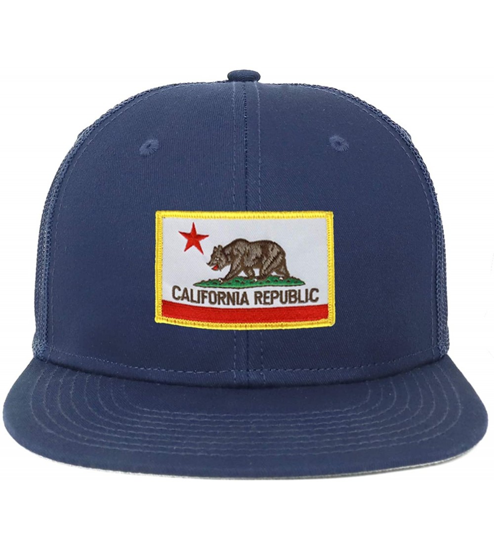 Baseball Caps Oversize XXL California State Flag Patch Flatbill Mesh Snapback Cap - Navy - CA18LSRWZZS $21.30