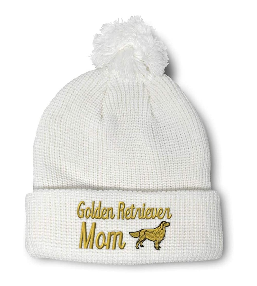 Skullies & Beanies Winter Pom Pom Beanie Men & Women Golden Retriever Mom Embroidery Skull Cap Hat - White - C318A0C89S0 $17.75