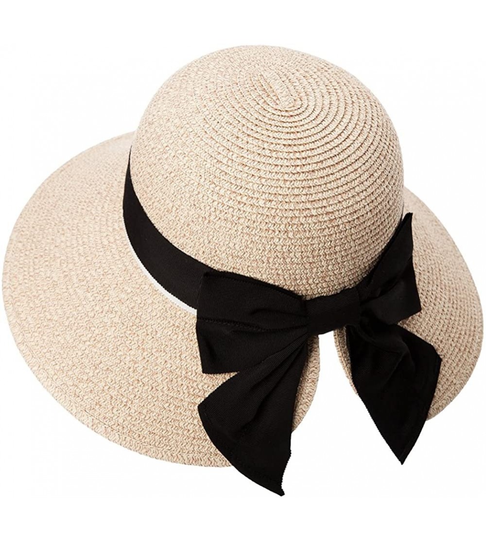 Sun Hats Womens Floppy Summer Sun Beach Straw Hat UPF50 Foldable Wide Brim 55-60cm - 89015_beige - CP17WZ8QG0S $47.02