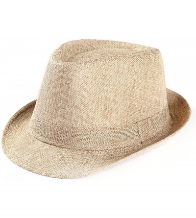Fedoras Men's Classic Manhattan Structured Gangster Trilby Straw Hat Short Brim Panama Hat - Beige - CC18TMNN0OY $18.70