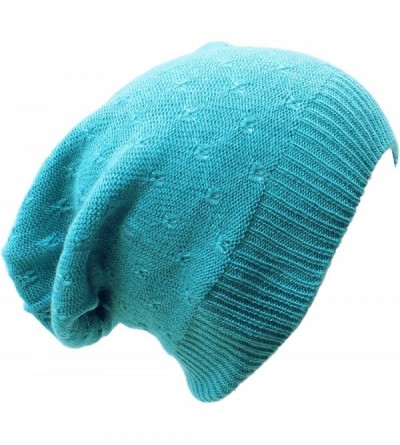 Skullies & Beanies Fashion Lightweight Slouchy Beanie Knit Hat Eyelet Pattern - Aqua - C012CQG6NM1 $19.65
