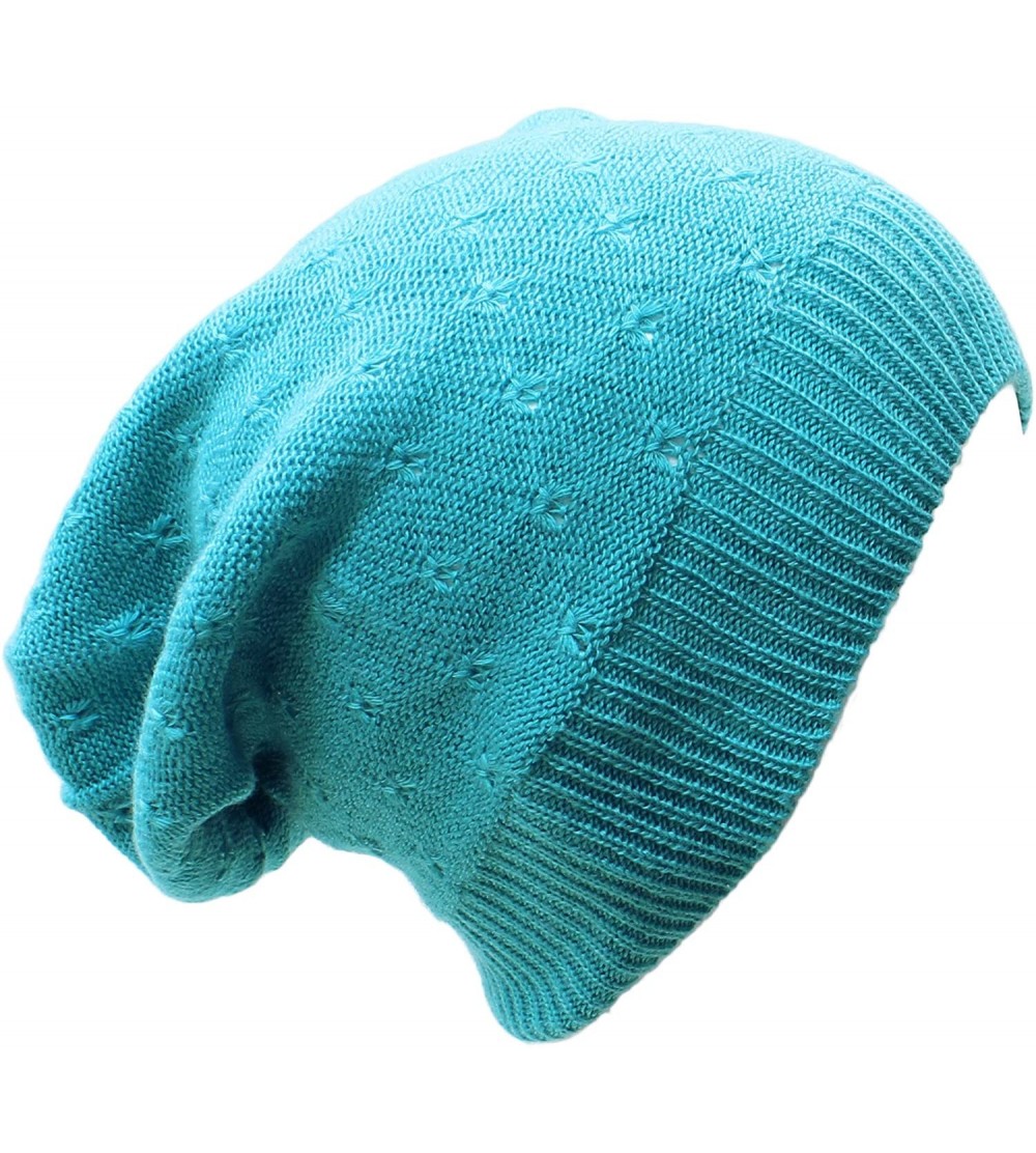 Skullies & Beanies Fashion Lightweight Slouchy Beanie Knit Hat Eyelet Pattern - Aqua - C012CQG6NM1 $8.02